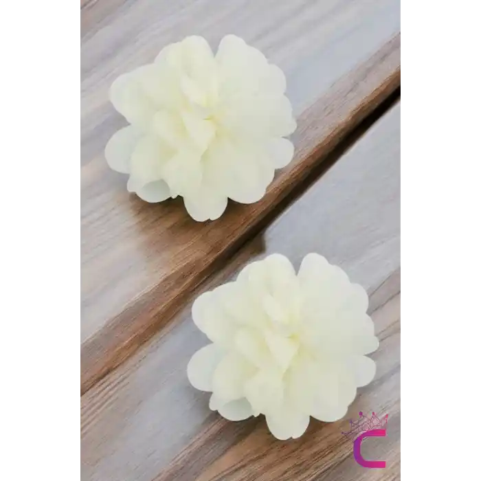 2li Chiffon Flower Kız Çocuk Toka Seti Kırık Beyaz - Çiçekli Bebek Çocuk Saç Tokası Klips Pens Toka