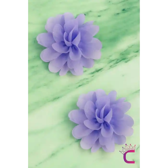 2li Chiffon Flower Kız Çocuk Toka Seti Lila - Çiçekli Bebek Çocuk Saç Tokası Çıtçıtlı Pens Toka