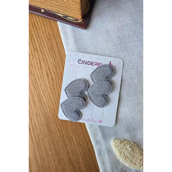 2li Çift Kalpli Gri Renkli Saçsız Bebek Tokası - Hediyelik Az Saçlı Kız Bebek Toka Seti Hediyesi