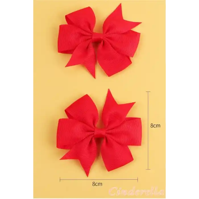 2li Çocuk Saten Fiyonk Toka Seti Kırmızı - 23 Nisan Kurdele Fiyonklu Klips Pens Saç Tokası