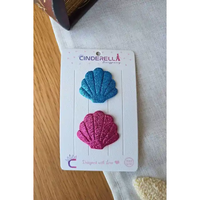 2li Deniz Kabuğu Tasarım Saçsız Bebek Tokası - Az Saçlı Kız Bebek Çıtçıtlı Yenidoğan Toka Seti