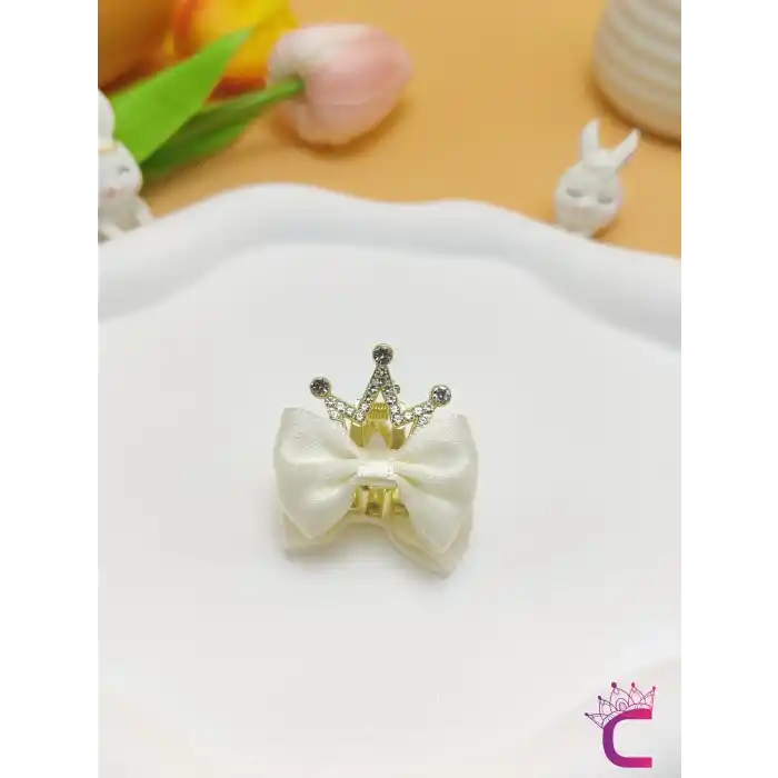 2li Fiyonk Kurdele Kraliçe Taçlı Kristal Taşlı Saç Tokası Beyaz - Kız Çocuk Doğum Günü Prenses Tacı