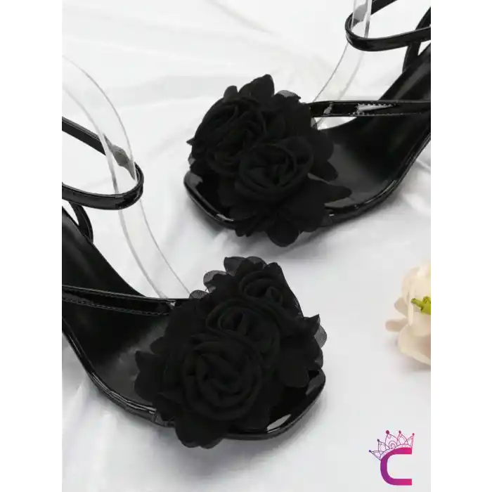 2li Fransız Tarz Siyah Çiçekli Çıkarılabilir Klipsli Ayakkabı Süsü - Sandalet Babet Tokası Charmı