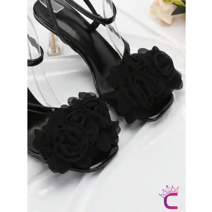 2li Fransız Tarz Siyah Çiçekli Çıkarılabilir Klipsli Ayakkabı Süsü - Sandalet Babet Tokası Charmı