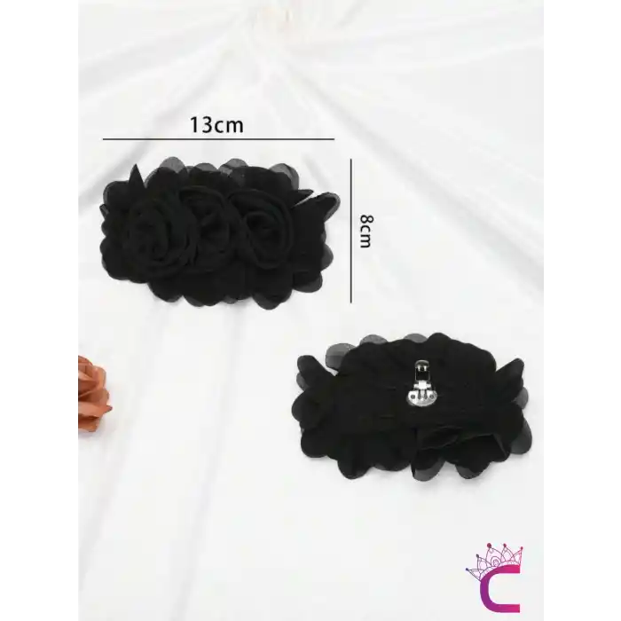 2li Fransız Tarz Siyah Çiçekli Çıkarılabilir Klipsli Ayakkabı Süsü - Sandalet Babet Tokası Charmı