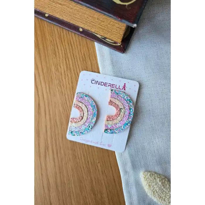 2li Gökkuşağı Tasarım Saçsız Bebek Tokası - Az Saçlı Kız Bebek Toka Seti Çıtçıtlı Yenidoğan Tokası