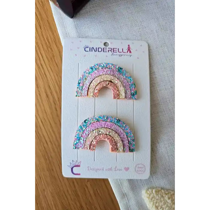 2li Gökkuşağı Tasarım Saçsız Bebek Tokası - Az Saçlı Kız Bebek Toka Seti Çıtçıtlı Yenidoğan Tokası