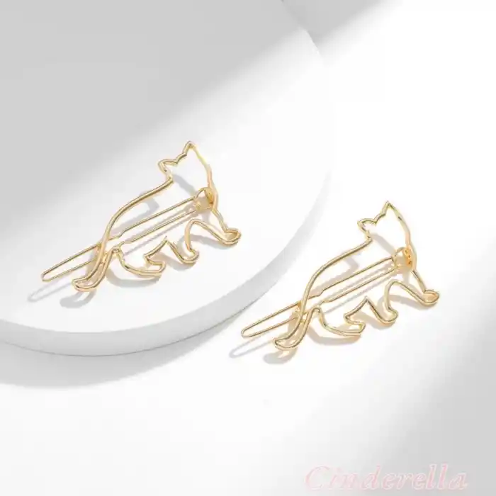 2li Kedi Figürlü Klipsli Metal Saç Tokası Gold - Sade Ve Şık Kıstırmalı Saç Toka
