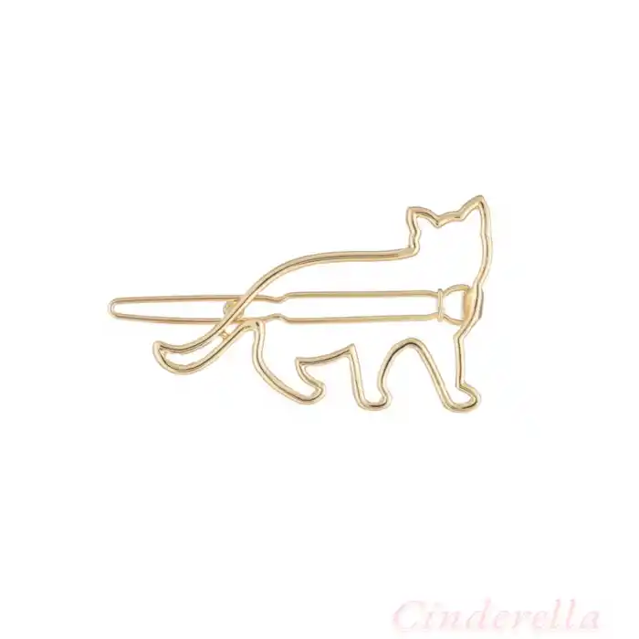 2li Kedi Figürlü Klipsli Metal Saç Tokası Gold - Sade Ve Şık Kıstırmalı Saç Toka