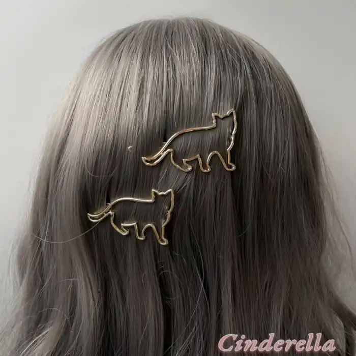 2li Kedi Figürlü Klipsli Metal Saç Tokası Gold - Sade Ve Şık Kıstırmalı Saç Toka