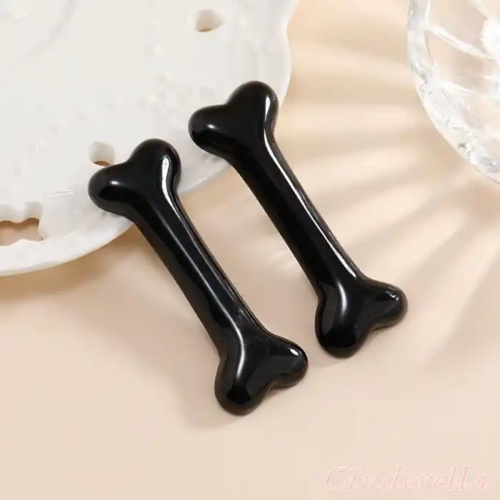 2li Kemik Şeklinde Sevimli Pens Çocuk Saç Tokası Siyah - Parti Doğum Günü Eğlenceli Klips Toka