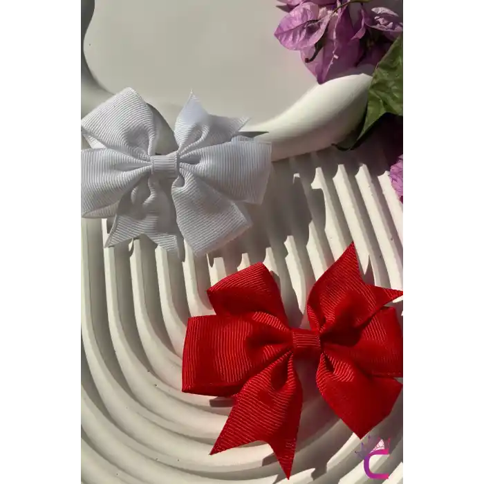 2li Kırmızı Beyaz Kurdele Fiyonk Pens Çocuk Toka 8 cm - 23 Nisan 29 Ekim Cumhuriyet Bayramı Tokası