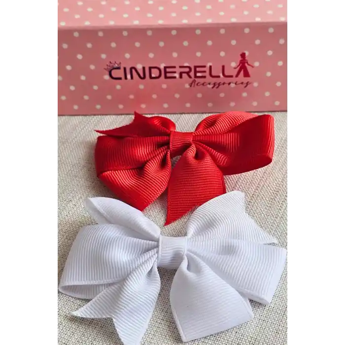 2li Kırmızı Beyaz Kurdele Fiyonk Pens Çocuk Toka 8 cm - 23 Nisan 29 Ekim Cumhuriyet Bayramı Tokası