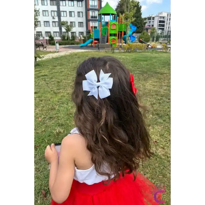 2li Kırmızı Beyaz Kurdele Fiyonk Pens Çocuk Toka 8 cm - 23 Nisan 29 Ekim Cumhuriyet Bayramı Tokası