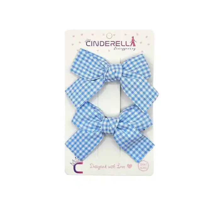 2li Kız Çocuk Çizgili Fiyonk Toka Seti Mavi Beyaz Renkli - Bebek Fiyonklu Kurdele Pens Saç Tokası