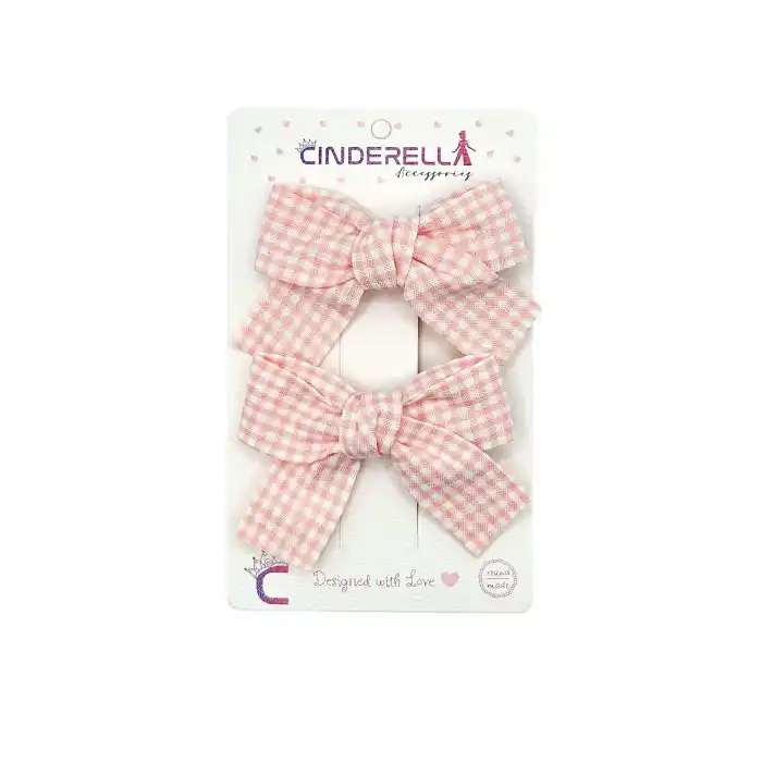 2li Kız Çocuk Fiyonk Toka Seti Pembe Beyaz Çizgili - Fiyonklu Kurdele Klips Pens Bebek Saç Tokası