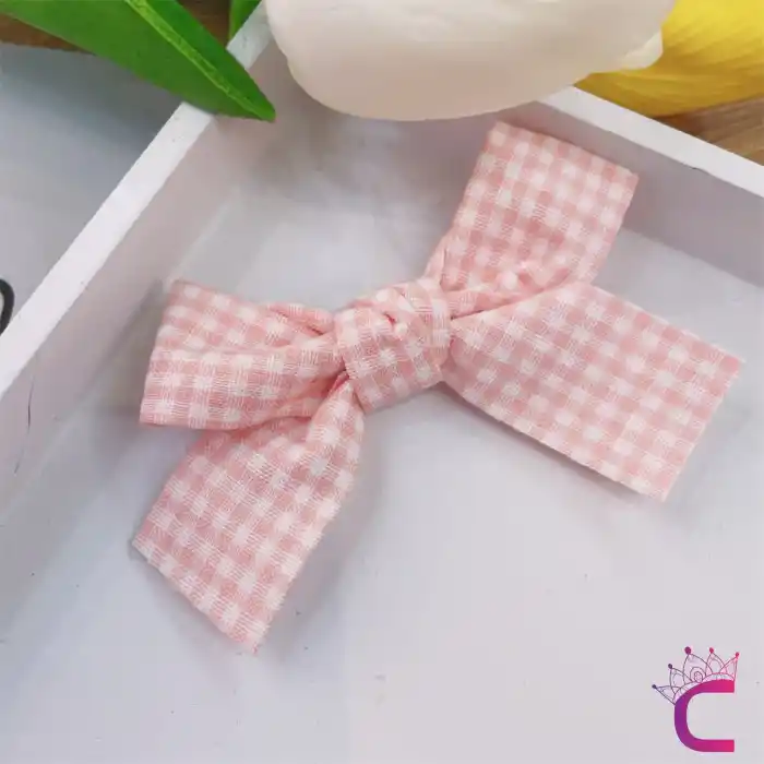 2li Kız Çocuk Fiyonk Toka Seti Pembe Beyaz Çizgili - Fiyonklu Kurdele Klips Pens Bebek Saç Tokası