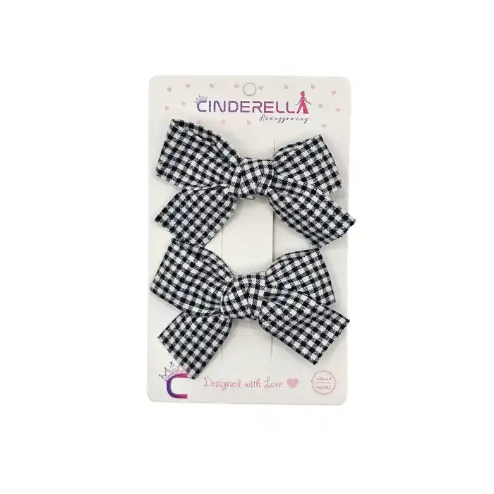 2li Kız Çocuk Fiyonk Toka Seti Siyah Soft Renkli - Zarif Fiyonklu Kurdele Klips Pens Saç Tokası