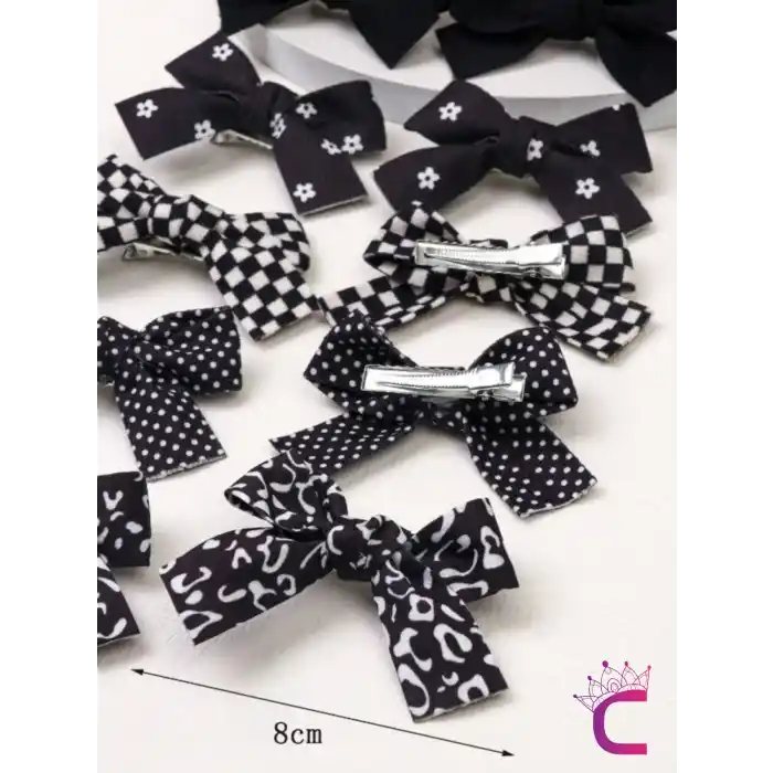 2li Kız Çocuk Fiyonk Toka Seti Siyah Soft Renkli - Zarif Fiyonklu Kurdele Klips Pens Saç Tokası