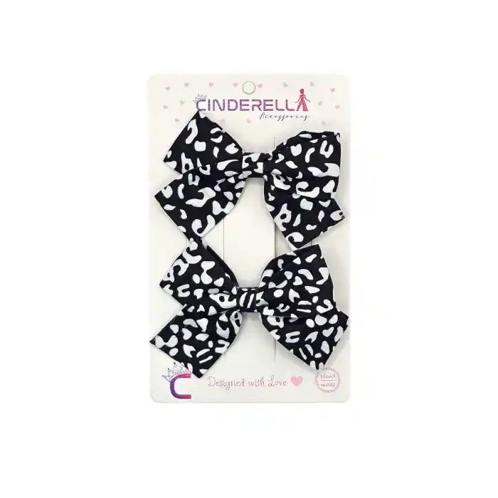 2li Kız Çocuk Fiyonk Toka Seti Siyah Soft Renkli - Zarif Fiyonklu Kurdele Klips Pens Saç Tokası