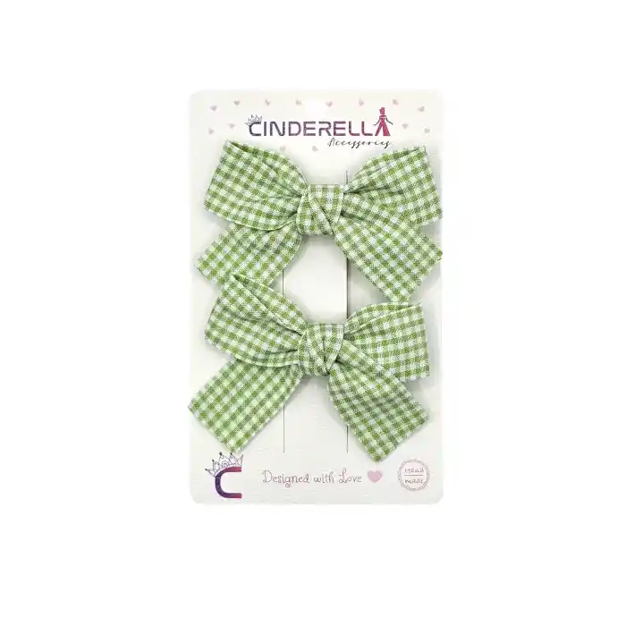 2li Kız Çocuk Fiyonk Toka Seti Yeşil Tonlu - Renkli Fiyonklu Kurdele Klips Pens Bebek Saç Tokası