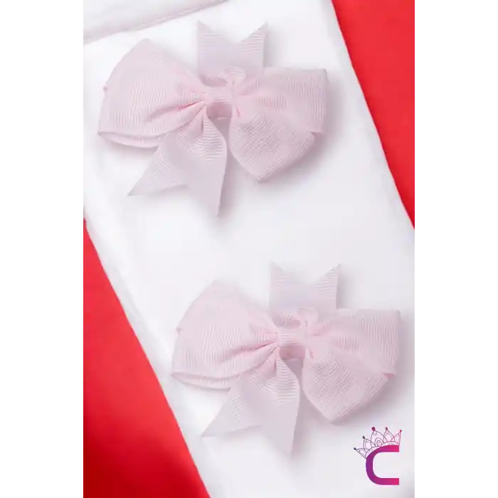 2li Kız Çocuk Grogren Saten Fiyonk Toka Seti Açık Pembe - Fiyonklu Kurdele Klips Pens Saç Tokası