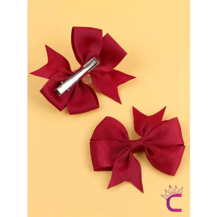 2li Kız Çocuk Grogren Saten Fiyonk Toka Seti Bordo - Fiyonklu Kurdele Klips Pens Saç Tokası