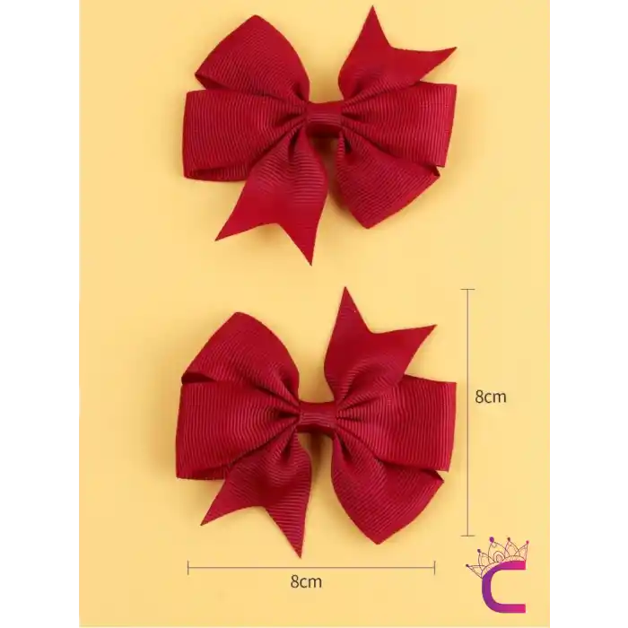 2li Kız Çocuk Grogren Saten Fiyonk Toka Seti Bordo - Fiyonklu Kurdele Klips Pens Saç Tokası