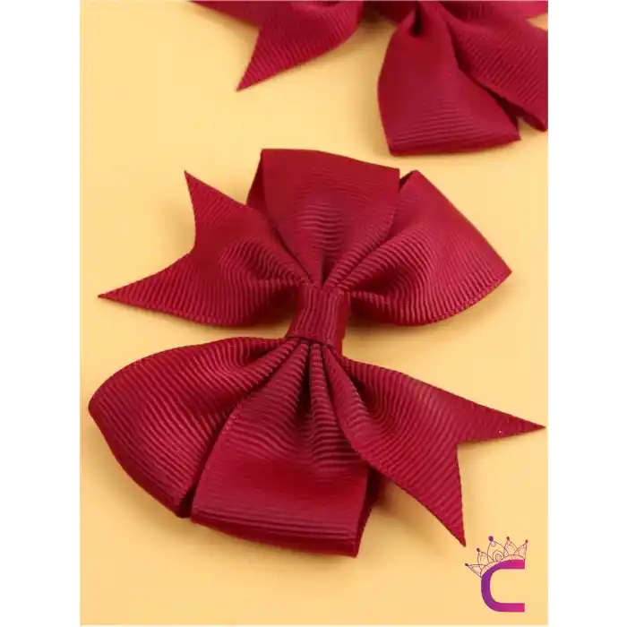 2li Kız Çocuk Grogren Saten Fiyonk Toka Seti Bordo - Fiyonklu Kurdele Klips Pens Saç Tokası