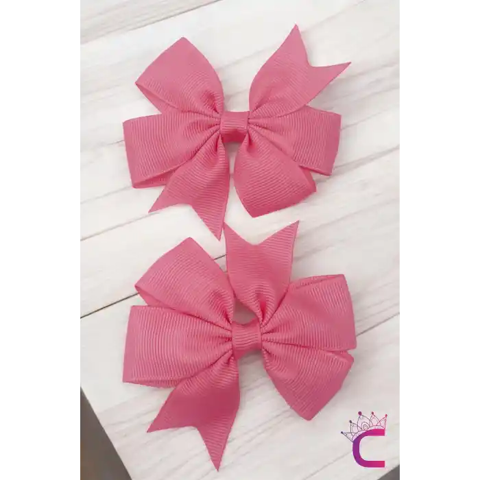 2li Kız Çocuk Grogren Saten Fiyonk Toka Seti Karpuz Kırmızı - Fiyonklu Kurdele Pens Saç Tokası