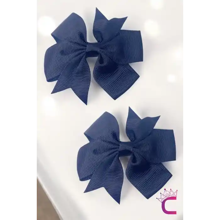 2li Kız Çocuk Grogren Saten Fiyonk Toka Seti Lacivert - Fiyonklu Kurdele Klips Pens Saç Tokası
