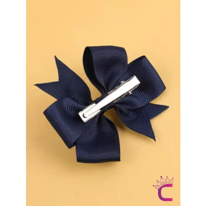 2li Kız Çocuk Grogren Saten Fiyonk Toka Seti Lacivert - Fiyonklu Kurdele Klips Pens Saç Tokası