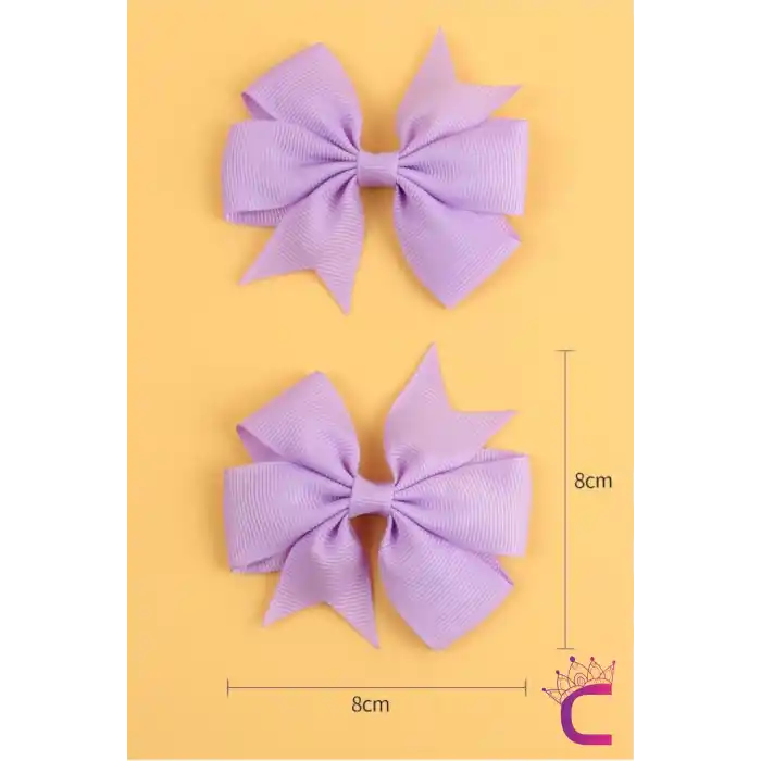 2li Kız Çocuk Grogren Saten Fiyonk Toka Seti Lila Renk - Fiyonklu Kurdele Klips Pens Saç Tokası