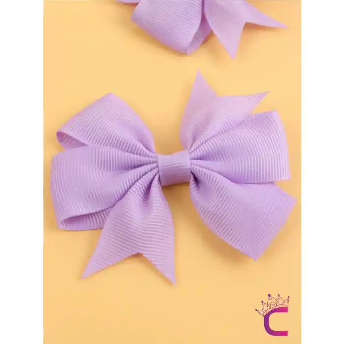 2li Kız Çocuk Grogren Saten Fiyonk Toka Seti Lila Renk - Fiyonklu Kurdele Klips Pens Saç Tokası
