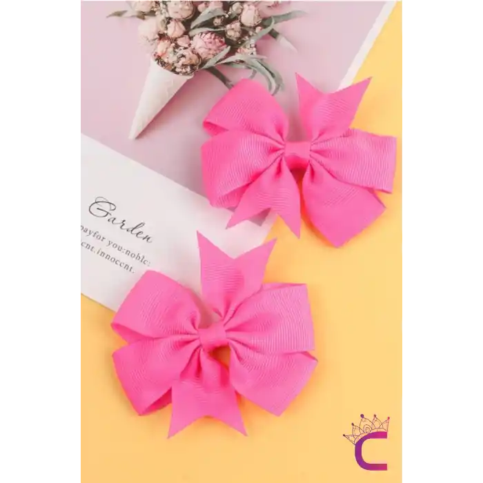 2li Kız Çocuk Grogren Saten Fiyonk Toka Seti Pembe - Fiyonklu Kurdele Klips Pens Saç Tokası