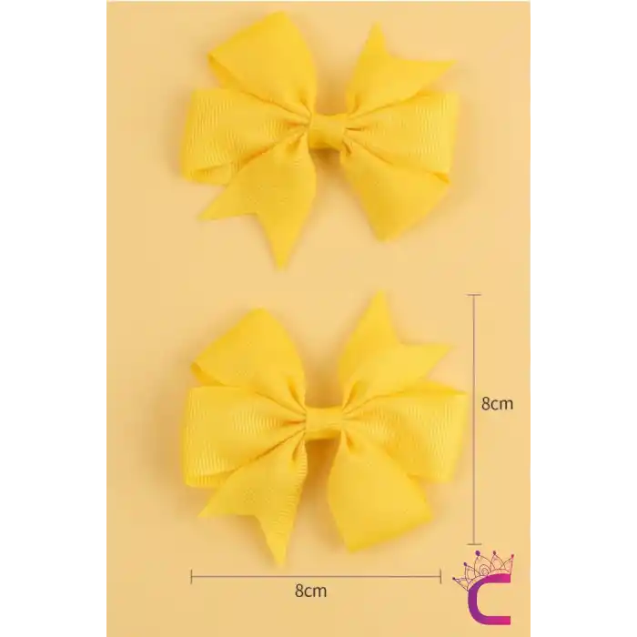 2li Kız Çocuk Grogren Saten Fiyonk Toka Seti Sarı - Fiyonklu Kurdele Klips Pens Saç Tokası