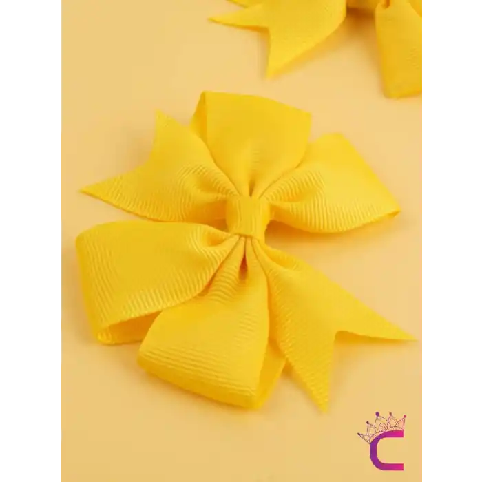 2li Kız Çocuk Grogren Saten Fiyonk Toka Seti Sarı - Fiyonklu Kurdele Klips Pens Saç Tokası
