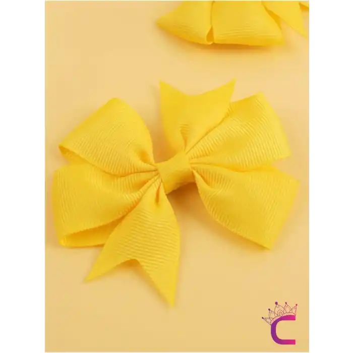 2li Kız Çocuk Grogren Saten Fiyonk Toka Seti Sarı - Fiyonklu Kurdele Klips Pens Saç Tokası