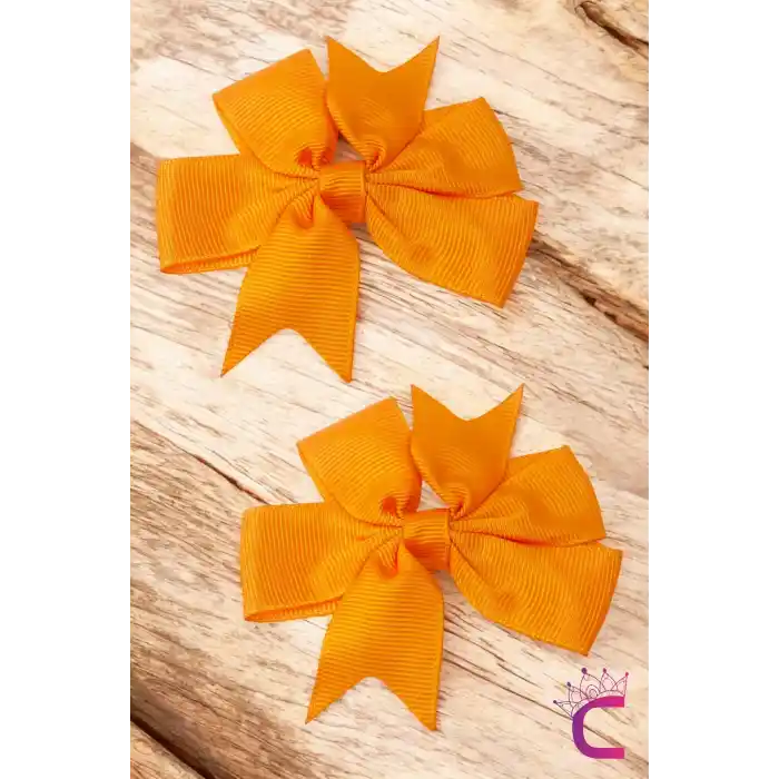 2li Kız Çocuk Grogren Saten Fiyonk Toka Seti Turuncu - Fiyonklu Kurdele Klips Pens Saç Tokası