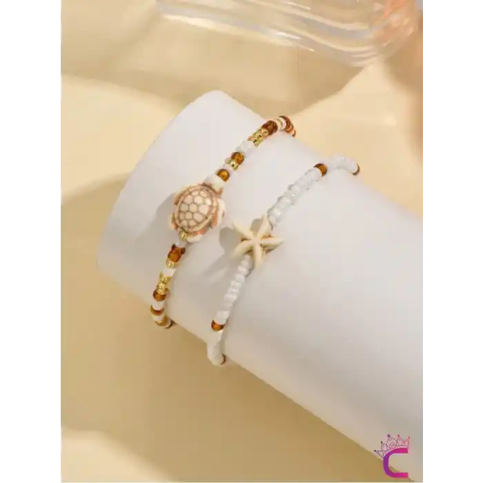 2li Kombin Caretta Bohem Gold Bakır Boncuklu Halhal - Deniz Yıldızlı Plaj Aksesuar Ayak Takısı