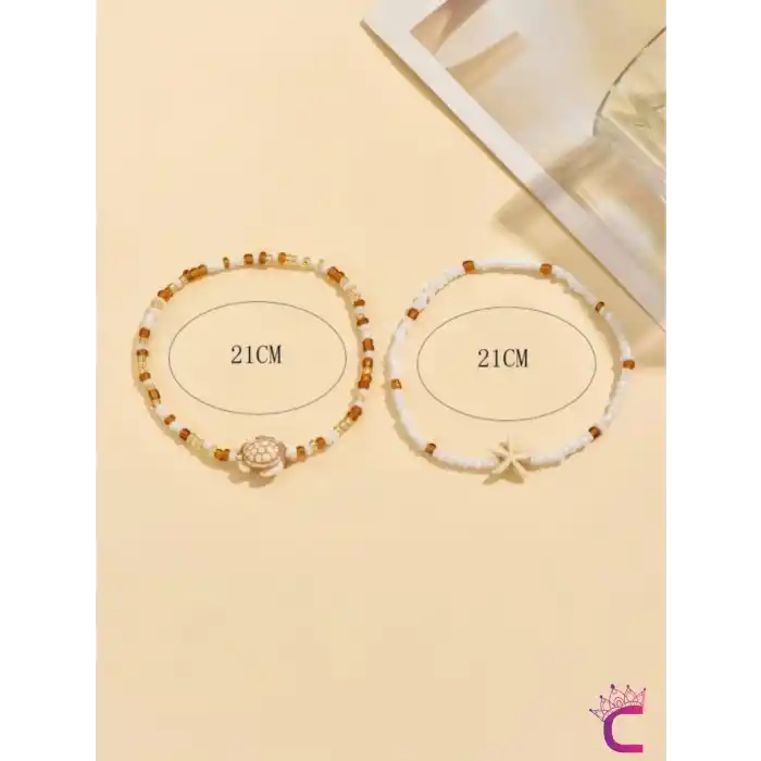 2li Kombin Caretta Bohem Gold Bakır Boncuklu Halhal - Deniz Yıldızlı Plaj Aksesuar Ayak Takısı