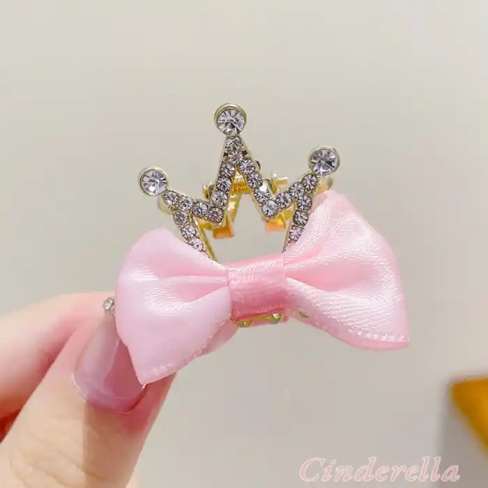 2li Kurdele Kraliçe Taçlı Kristal Taşlı Çocuk Pençe Toka Pembe - Kız Çocuk Doğum Günü Saç Aksesuarı