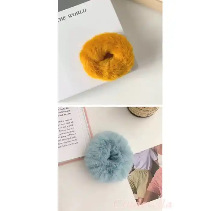 2li Peluş Yumuşak Tüylü Renkli Simit Toka Peluş Scrunchie Lastikli Saç Tokası Renk-3