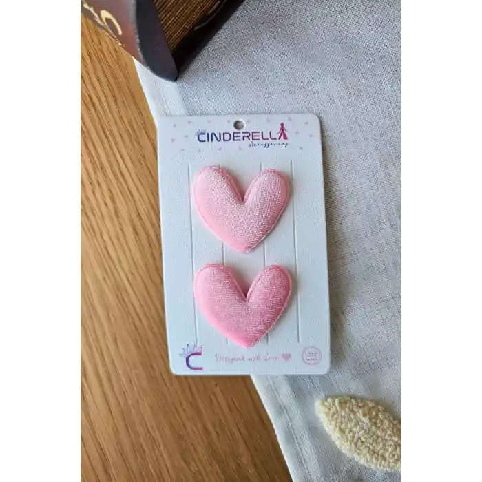 2li Pembe Kalpli Saçsız Bebek Tokası - Az Saçlı Kız Bebek Toka Seti Çıtçıtlı Yenidoğan Tokası