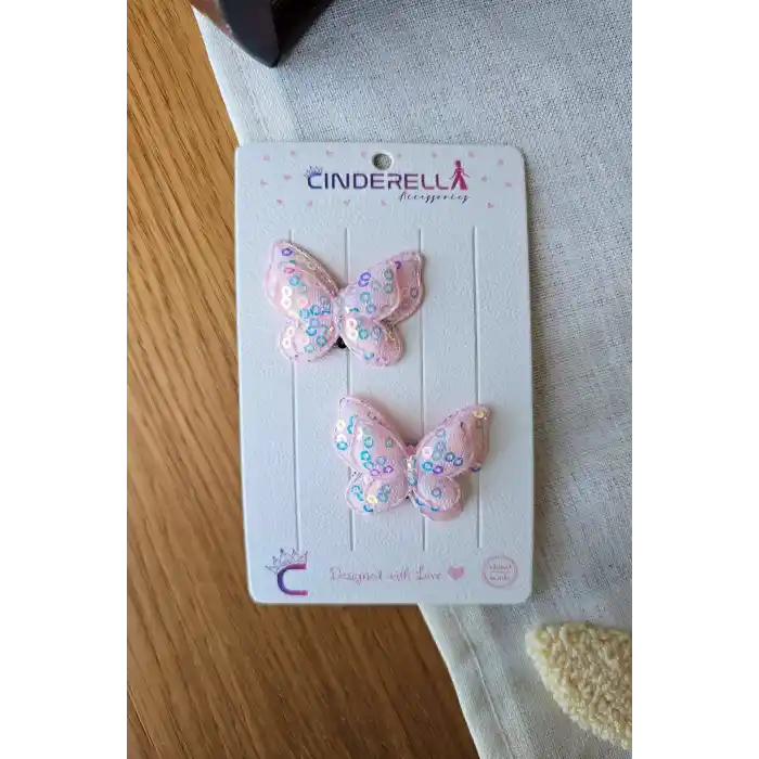 2li Pul Dolgu Kanatlı Kelebekli Saçsız Bebek Tokası - Az Saçlı Kız Bebek Toka Seti Yenidoğan Tokası
