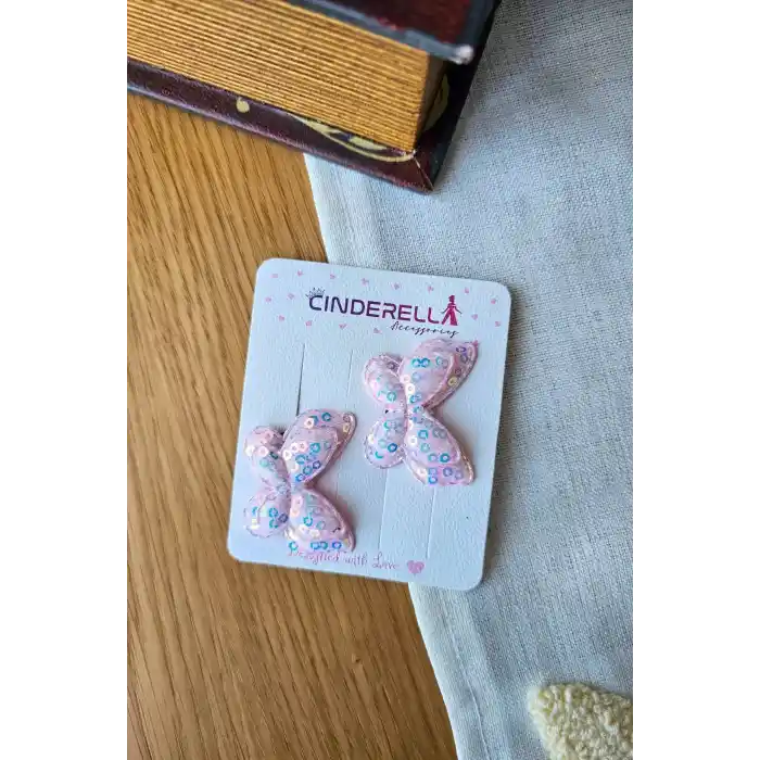 2li Pul Dolgu Kanatlı Kelebekli Saçsız Bebek Tokası - Az Saçlı Kız Bebek Toka Seti Yenidoğan Tokası