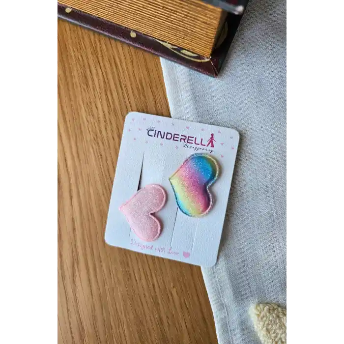 2li Renkli Kalpli Yumuşak Saçsız Bebek Tokası - Hediyelik Az Saçlı Kız Bebek Toka Seti Hediyesi