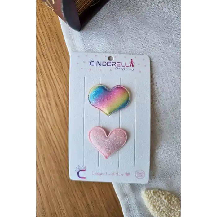 2li Renkli Kalpli Yumuşak Saçsız Bebek Tokası - Hediyelik Az Saçlı Kız Bebek Toka Seti Hediyesi