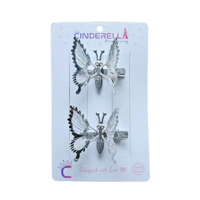 2li Retro Sallanan Hareketli Kelebek Toka Metal Gümüş - Oynar Kanatlı Çocuk Kelebekli Saç Tokası