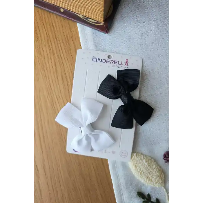 2li Saten Fiyonk Kurdele Kız Bebek Yenidoğan Saçsız Bebek Tokası 7cm - Az Saçlı Kız Çocuk Toka Seti